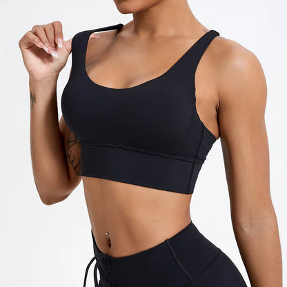 Push-Up Sports Bra for Women – Cross Back Yoga Crop Top, Shockproof Gym Fitness Bra for Running & Workout