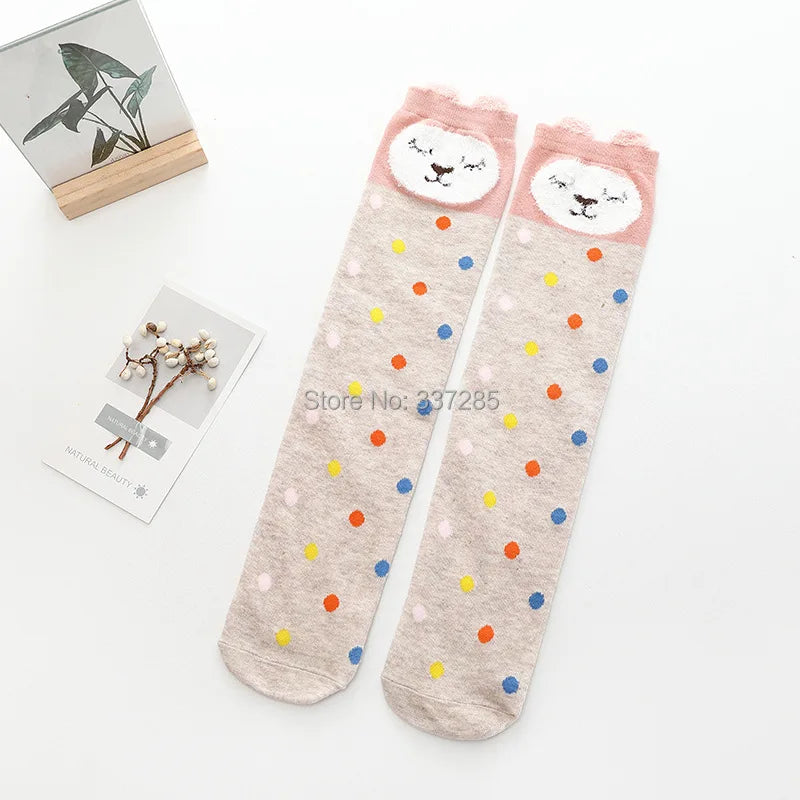Cute Cartoon Animal Knee-High Socks for Babies & Kids – Warm Cotton Ankle & Over-Knee Socks for Girls