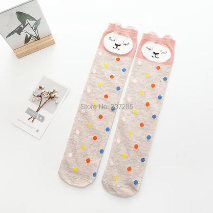 Cute Cartoon Animal Knee-High Socks for Babies & Kids – Warm Cotton Ankle & Over-Knee Socks for Girls