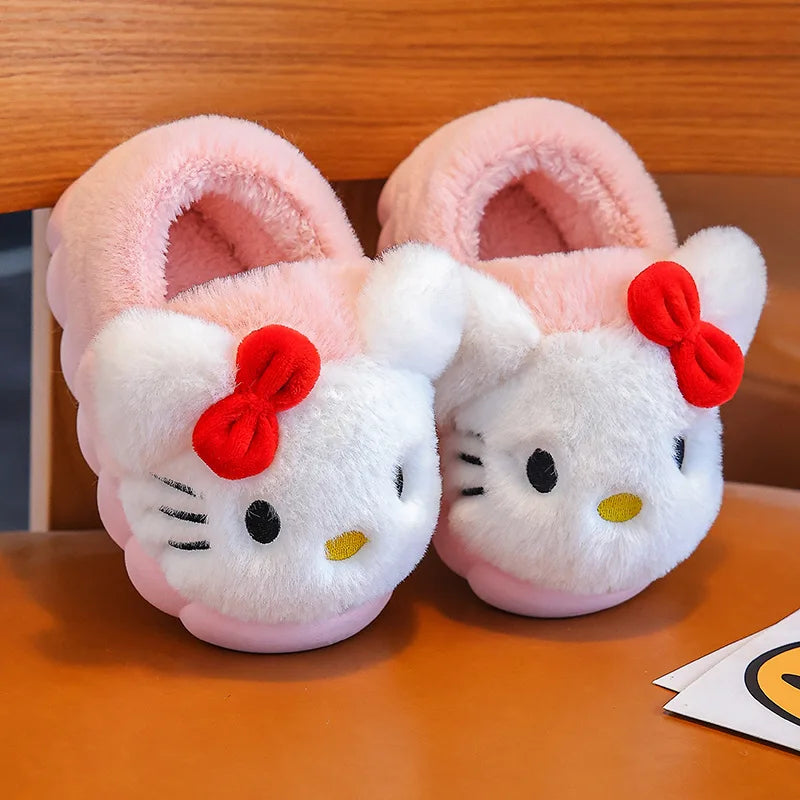Anime Pikachu Plush Slippers for Kids – Soft, Non-Slip Warm Indoor Shoes for Autumn/Winter & Christmas Gifts