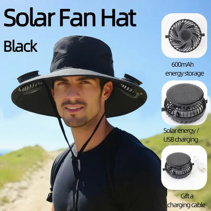 Men’s Quick-Dry Bucket Hat – Large Sun Hat with USB Rechargeable Solar Fan for Hiking, Camping & Fishing