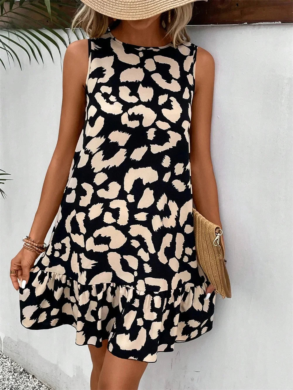 Women’s Summer Sleeveless Leopard Print Mini Dress — Casual Slim A-Line Dress