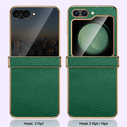 Cowhide Leather Samsung Galaxy Z Flip Case — Luxury Hinge Protection Cover with Tempered Glass for Flip 5/6/7