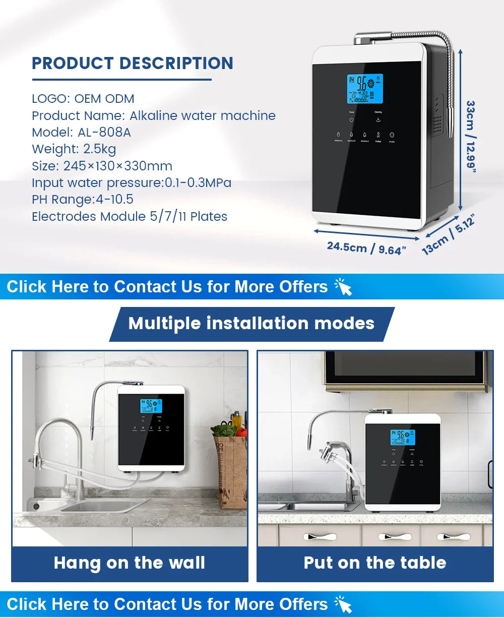 11-Plate Platinum Alkaline Water Ionizer Machine — Household PH 4.5~10.5 Acid & Alkaline Water Generator