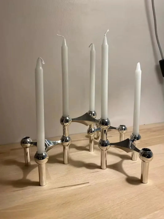 Metal Molecular Structure Candle Holder – Nordic Silver Candelabra Centerpiece for Living Room Decor & Gift