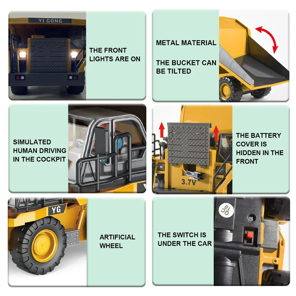 2.4G RC Excavator & Dump Truck Toy – Alloy & Plastic Construction Vehicle Model for Kids
