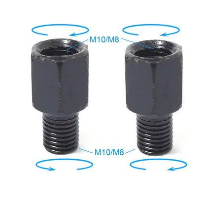 Pair Black Motorcycle Mirror Adapters M10 & M8 – 8mm/10mm Rearview Mirror Conversion Bolts, Left & Right Thread