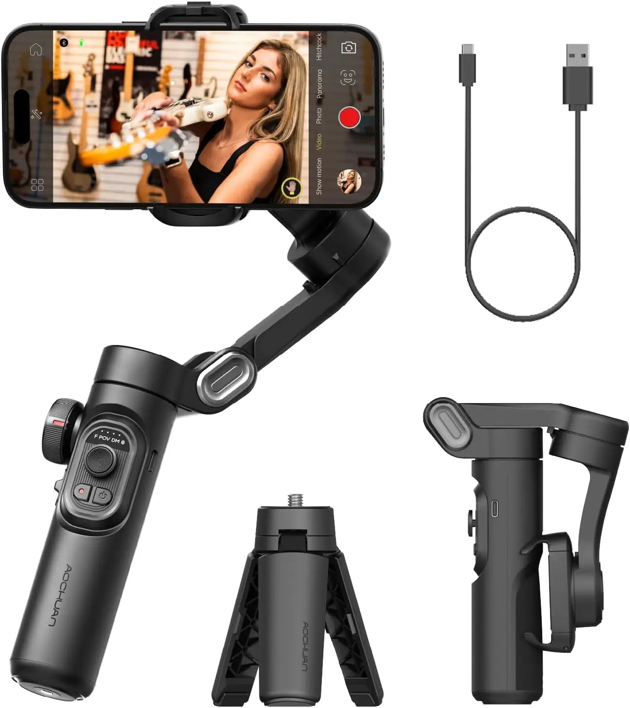 AOCHUAN 3-Axis Handheld Gimbal Stabilizer – SmartXE for iPhone & Android, AI Face Tracking for TikTok & Vlog Videos