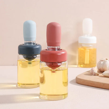 Silicone-Glass Kitchen Oil Dispenser with Brush: Barbecue Spray Bottle for Cooking and BBQ