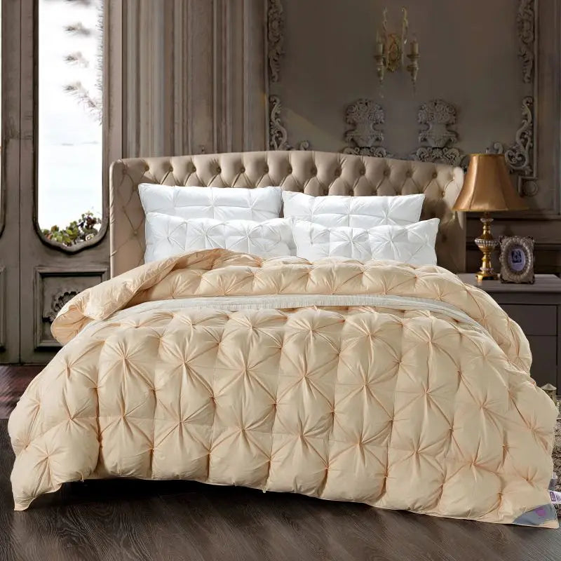 Premium White Goose Down Comforter – Winter Warm Feather Duvet, Lightweight & Cozy, Queen/King Size, Pinch Pleated 3D Design