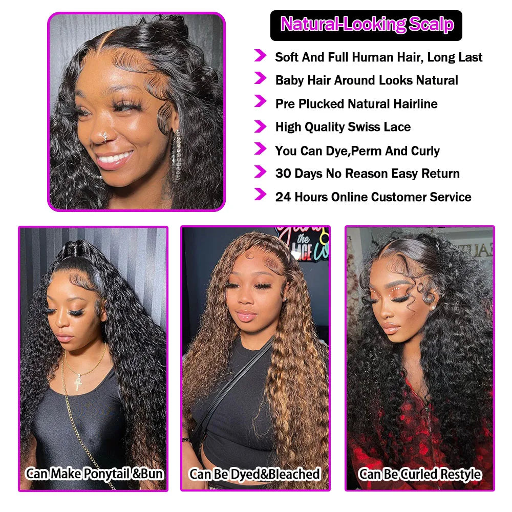 250% Density Deep Curly 13x6 HD Lace Frontal Wig – Glueless Deep Wave Human Hair Lace Front Wig, Ready to Wear