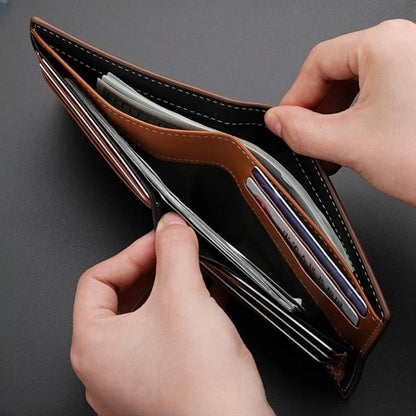 Men's Stripe Wallet - High-Quality Leather Multi-Function ID and Credit Card Holder with Two-Fold Money Clip and Coin Purse