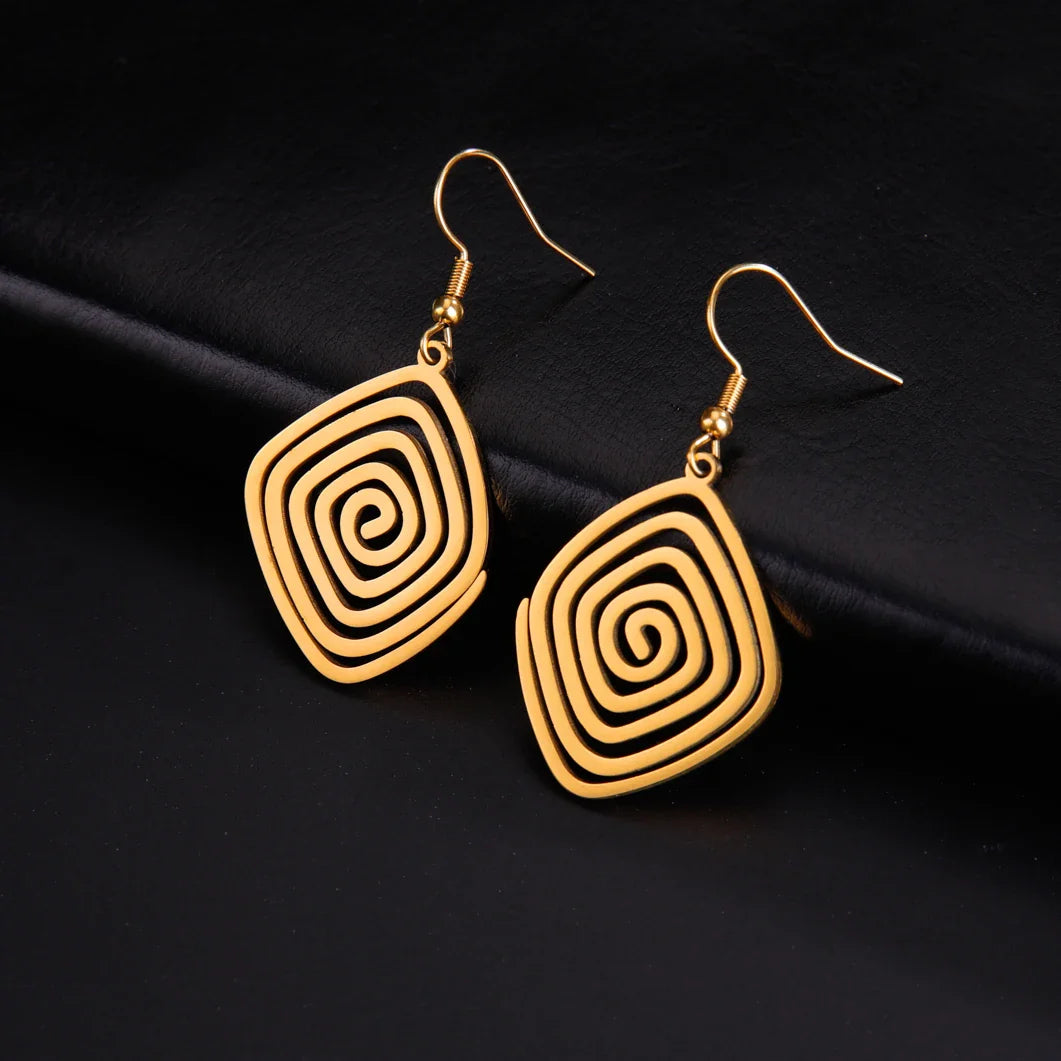 Skyrim Irregular Spiral Swirl Drop Earrings – Gold Stainless Steel Geometric Earrings for Women Trend Jewelry Gift