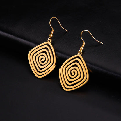 Skyrim Irregular Spiral Swirl Drop Earrings – Gold Stainless Steel Geometric Earrings for Women Trend Jewelry Gift