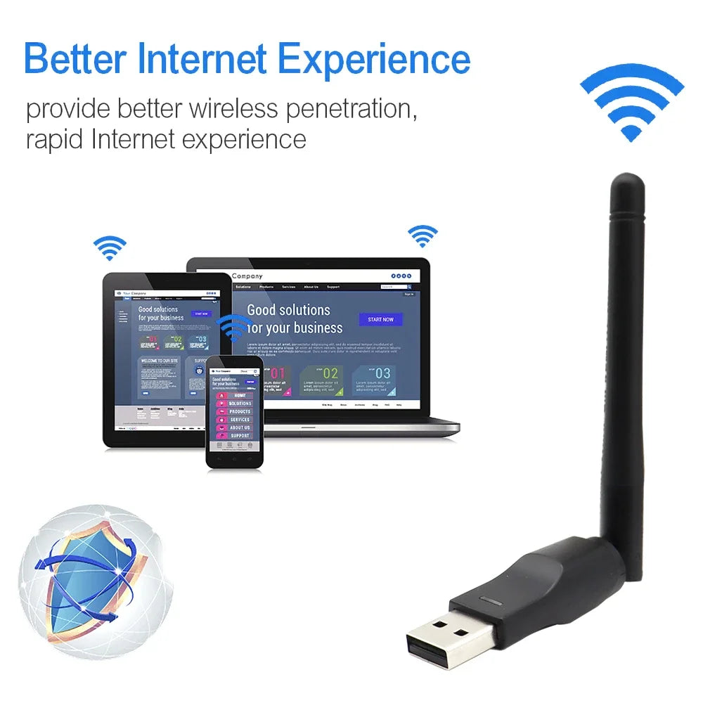 150Mbps USB WiFi Adapter with Antenna – 2.4GHz Wireless Network Dongle, Ralink MTK 7601 Chipset for Laptop & PC