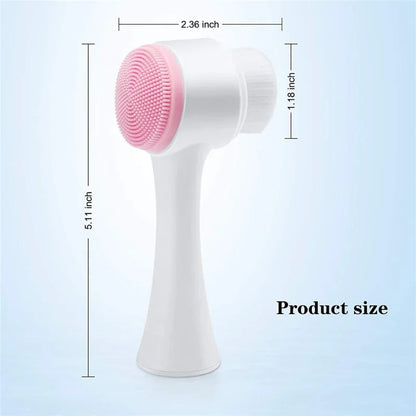 3D Double-Sided Silicone Facial Cleansing Brush – Soft Bristles Manual Massage Exfoliator for Deep Face Wash