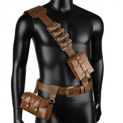 Steampunk Medieval Fanny Pack – PU Leather Waist Bag with Potion Bottles & Coin Purse for Men Cosplay