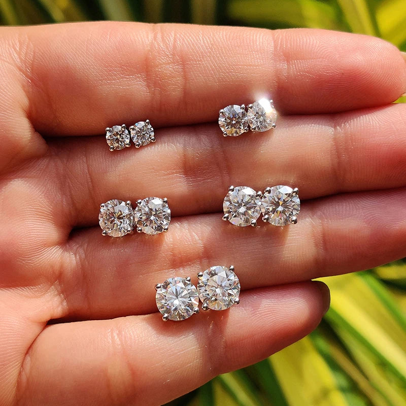 Real Moissanite Diamond Stud Earrings 0.1–3CT – S925 Silver, Platinum Plated Wedding & Bridal Jewelry, GRA Certified