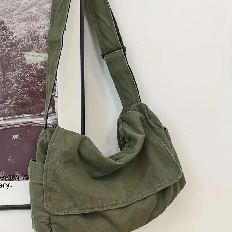 Women’s Vintage Canvas Messenger Bag – Casual Crossbody Shoulder Tote Handbag for Teenagers & Everyday Use