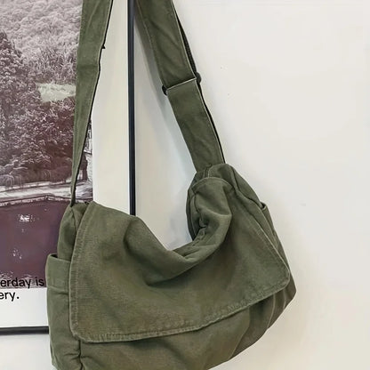 Women’s Vintage Canvas Messenger Bag – Casual Crossbody Shoulder Tote Handbag for Teenagers & Everyday Use