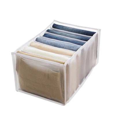 7-Grid Jeans Storage Box — Closet & Wardrobe Drawer Organizer for Clothes, Pants, and Socks Separation