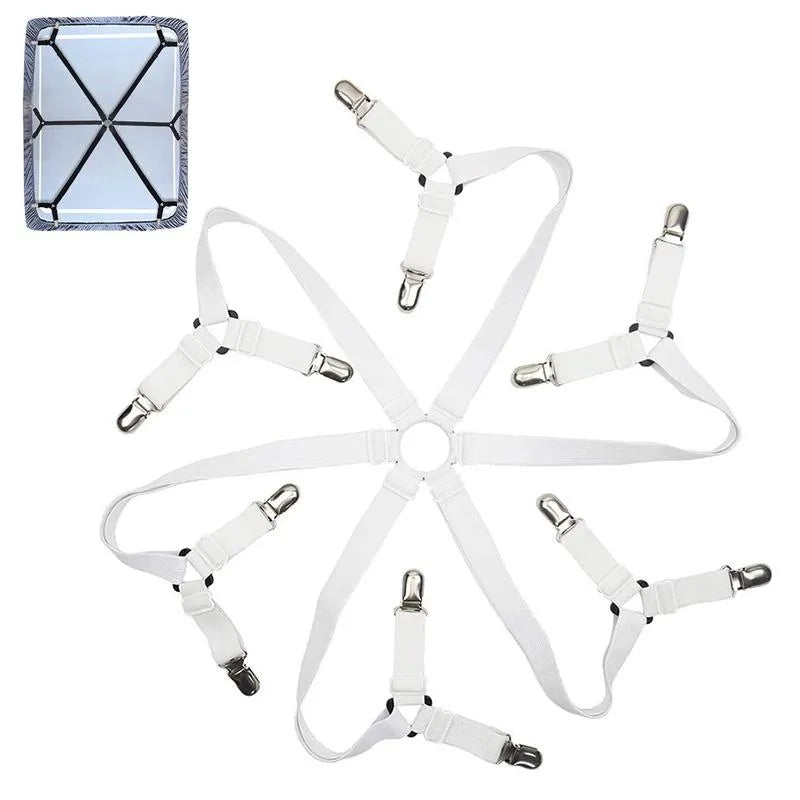 12 Clips Adjustable Elastic Bed Sheet Holder - Mattress Clip Fasteners for Non-Slip Fixing of Cover Blankets - Available in Black and White