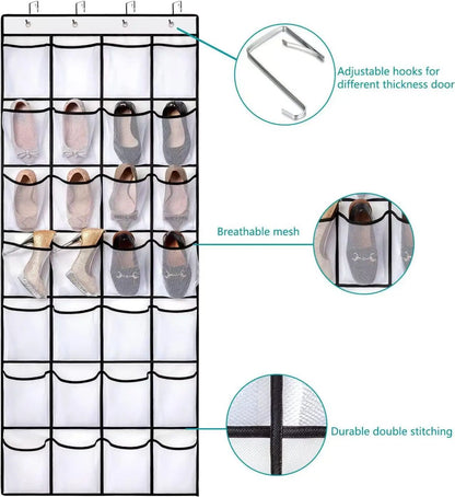 Over The Door Shoe Organizer - 12/14/24/28/35/40 Pocket Large Mesh Hanging Rack for Closet Shoe Storage
