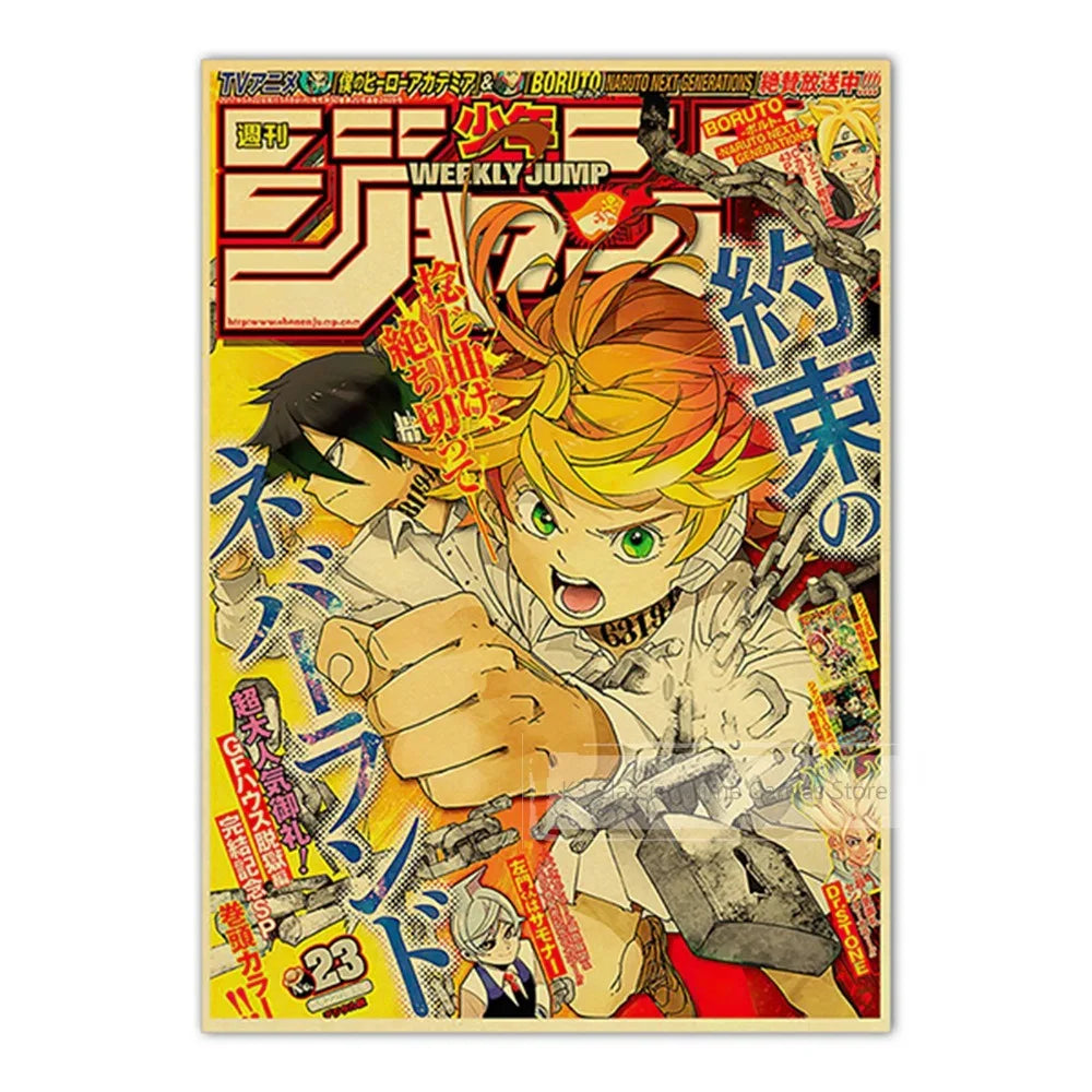 Vintage Anime Kraft Paper Poster Set – JoJo’s Bizarre Adventure, Jujutsu Kaisen & Demon Slayer Wall Art for Room Home Decor