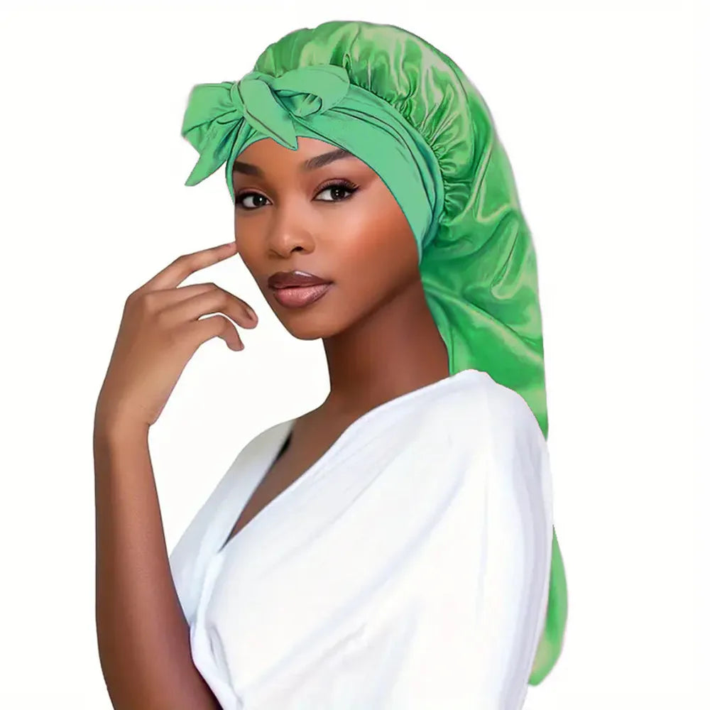 Bowknot Braid Bonnet - Unscented Satin Sleep Cap with Elastic Band and Long Tie, Breathable Night Hair Bonnet for Women