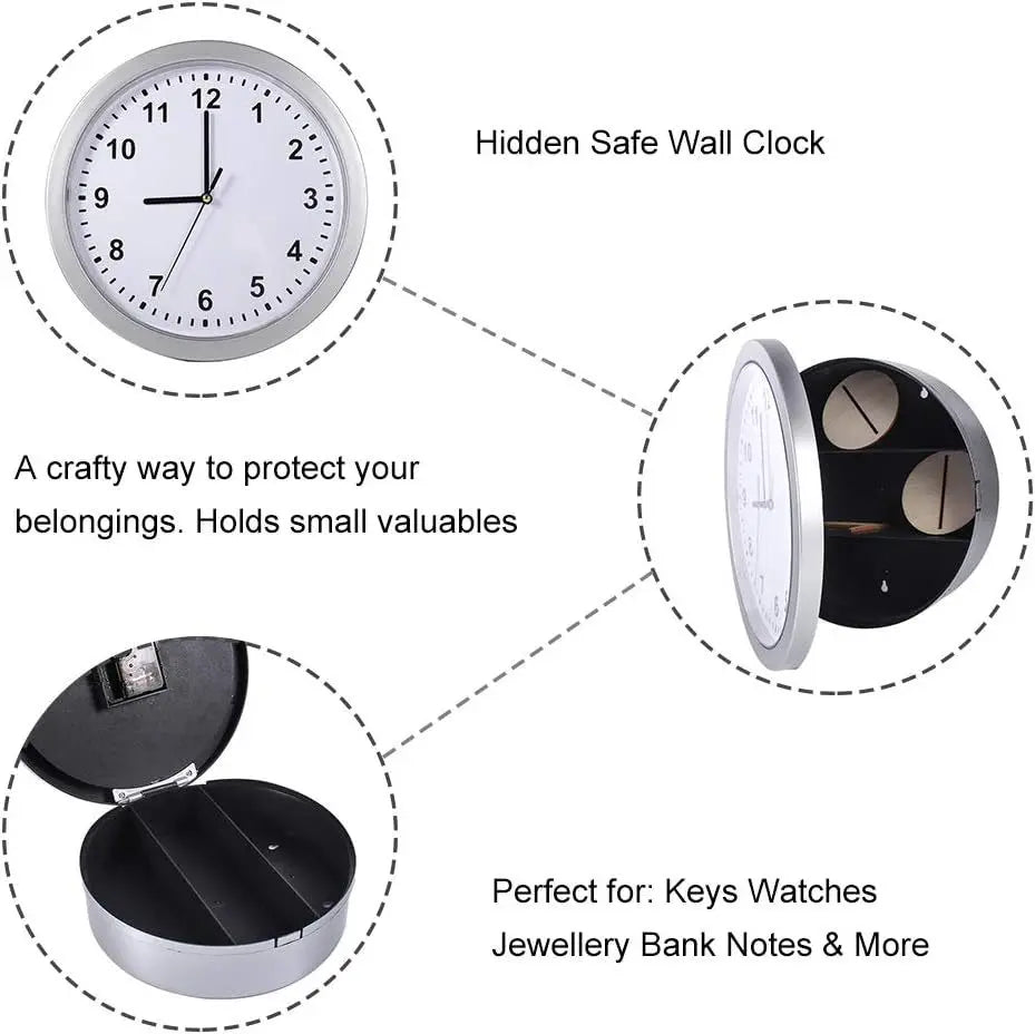 Secret Wall Clock with Hidden Compartment – Safe Box for Cash, Jewelry & Valuables (Home/Office Decoration)