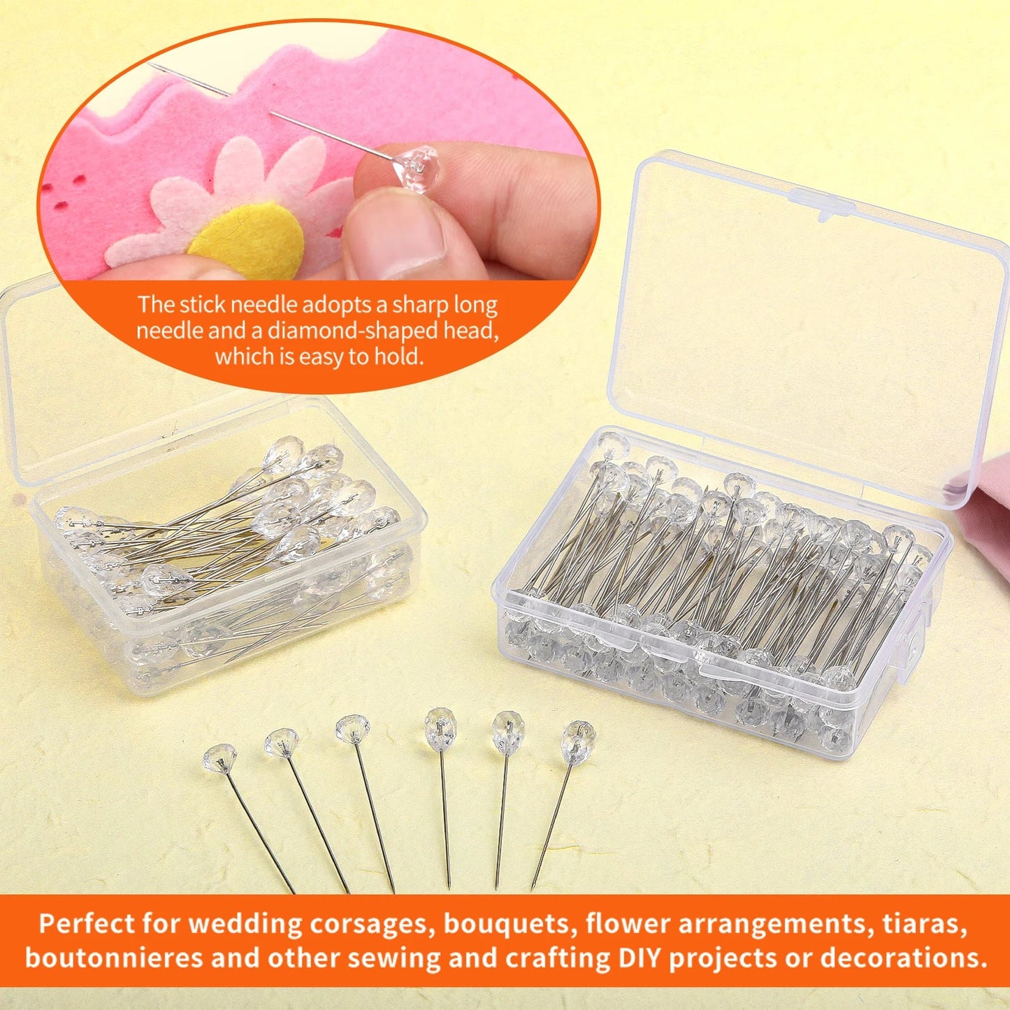 KRABALL 100pcs Diamond Bouquet Pins – Crystal Rhinestone Floral Corsage Pins for Wedding Bouquets & Bridal Decorations