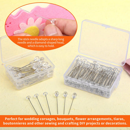 KRABALL 100pcs Diamond Bouquet Pins – Crystal Rhinestone Floral Corsage Pins for Wedding Bouquets & Bridal Decorations