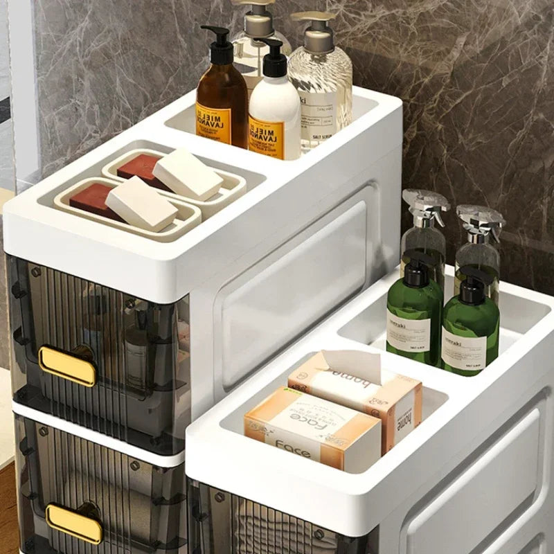 Transparent Bathroom Storage Cabinet – Luxury Visible Light Floor-Mounted Dustproof Narrow Organizer