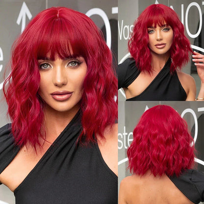 CharmSource Pink BOBO Short Synthetic Wig – Natural Wavy Heat Resistant Hair Wig for Women, Party & Daily Wear