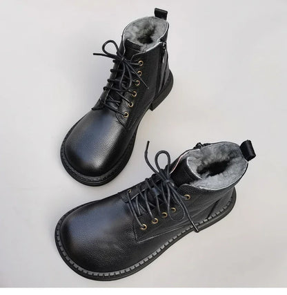 Careaymade 100% Genuine Leather Wide Casual Women’s Short Boots – Big Size, Handmade Men’s Wool Boots