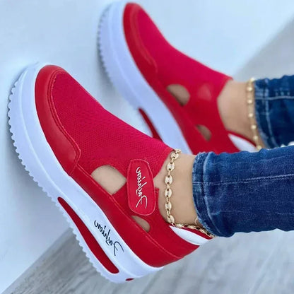 Red and Blue Designer Canvas Sneakers for Women - High Quality, Casual Platform Shoes with Hollow Out Design
