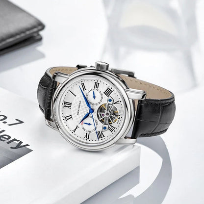 Seagull Men’s Automatic Mechanical Watch - Multi-Function Hollow Flywheel Business Wristwatch