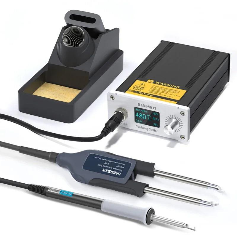 T12 Soldering Station – STM 32 Chip, OLED Display, Adjustable Temp, Auto Sleep, 5pin Soldering Iron & Tweezers Handle