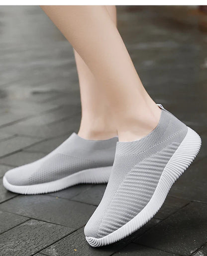 Women’s Slip-On Sock Sneakers – Breathable Flat Casual Vulcanized Sports Shoes Zapatillas