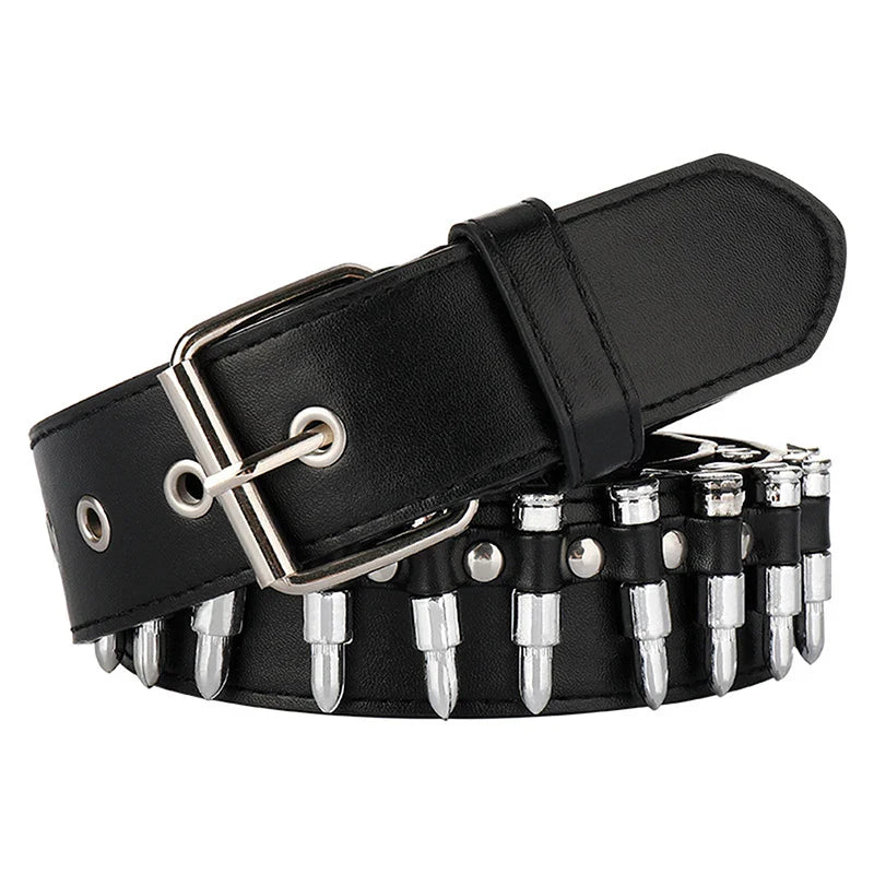 Punk Girl Bullet Rivet Belt — Goth-Inspired Leather Waistband, Fashionable Statement Accessory