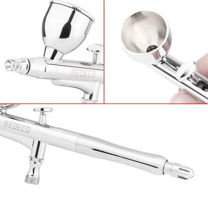 Dual-Action Airbrush with Auto-Centering Nozzle, 7cc/13cc Cups, 0.2/0.3/0.5mm Needles for Modeling, Makeup, Nail Art & Painting
