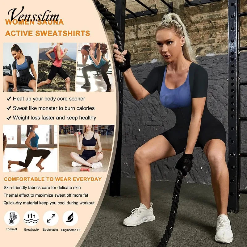 Vensslim Women's Sauna Suit: Sweat Shirt, Slimming Hot Thermo Shapewear for Full Body, Waist Trainer Legging Trimmer Corset