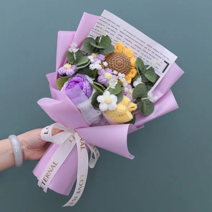 Knitted Sunflower Bouquet — Handmade Crochet Flowers for Valentine, Mother’s Day & Birthday Gifts