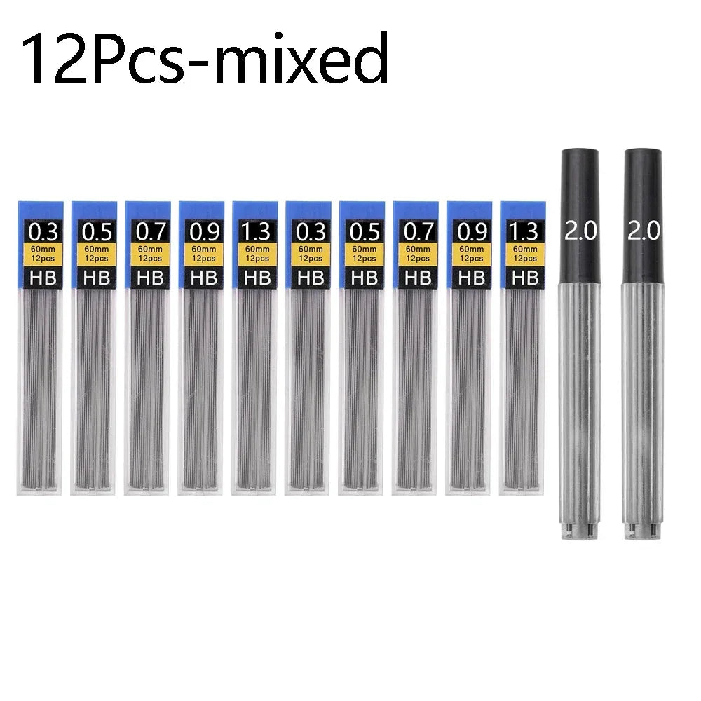 Mechanical Pencil Lead Refill Set 0.3–2.0mm HB – Multi-Size Press Automatic Pencil Leads for Drawing, Painting & Student Stationery