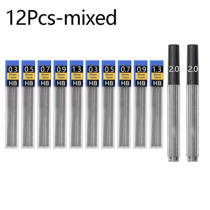 Mechanical Pencil Lead Refill Set 0.3–2.0mm HB – Multi-Size Press Automatic Pencil Leads for Drawing, Painting & Student Stationery