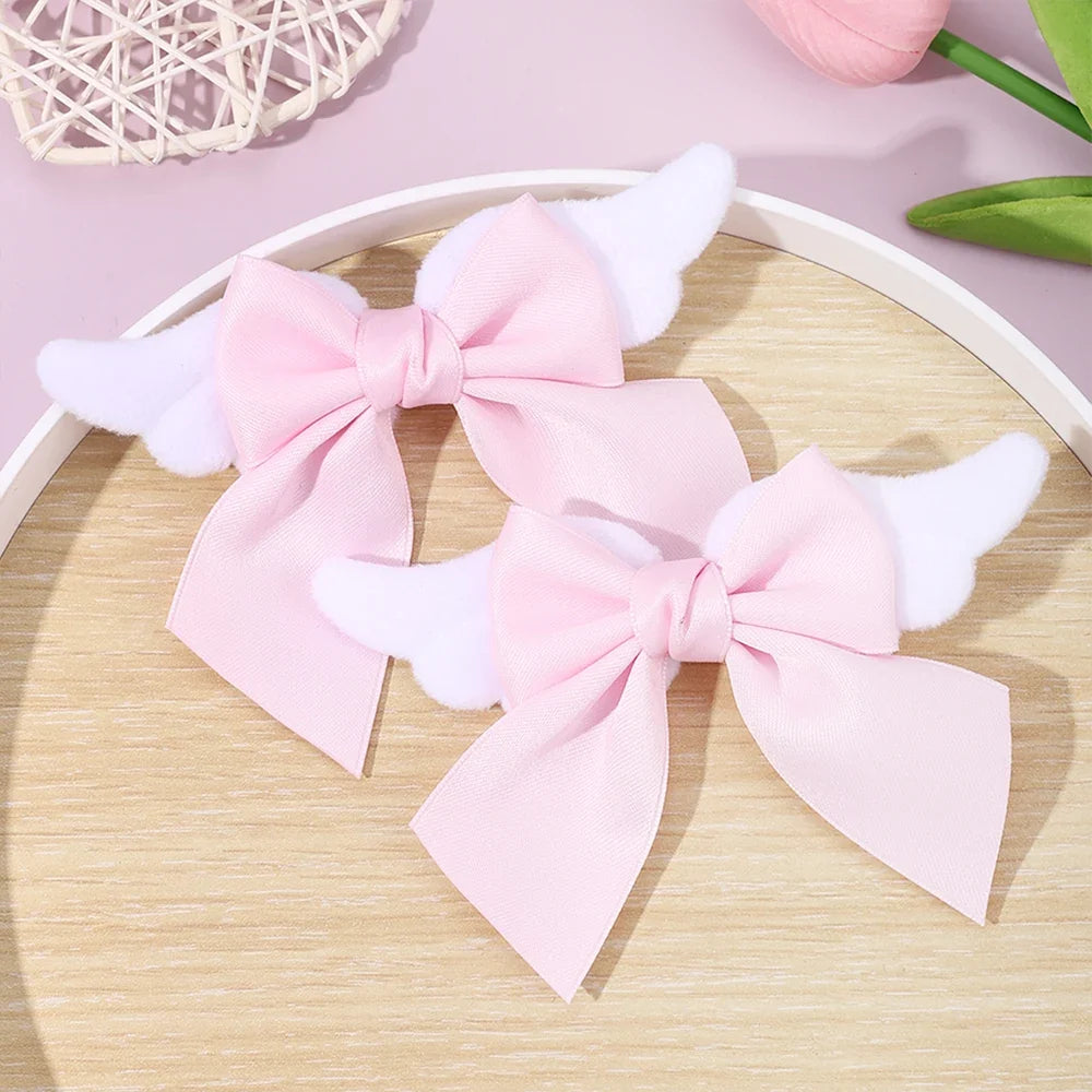 Angel Wings Bow Hair Clips - 2PCS Cute Fluffy Magical Girl Hair Accessories