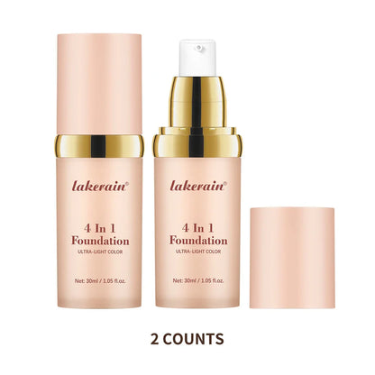 Color-Changing 4-in-1 Foundation – Moisturizing SPF 30+ Longwear Waterproof Makeup Base for Hydrating Travel Coverage