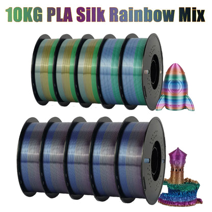 Tri-Color Dual-Color Silk Rainbow PLA Filament 1.75mm – Accurate +/-0.03mm, Compatible with Most FDM 3D Printers