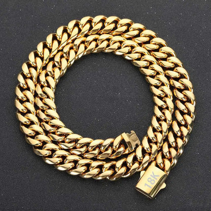 High-Quality Stainless Steel Gold Color Cuban Chain Necklace – 8-14mm Width, Waterproof Curb Link for Men & Women, Multiple Sizes