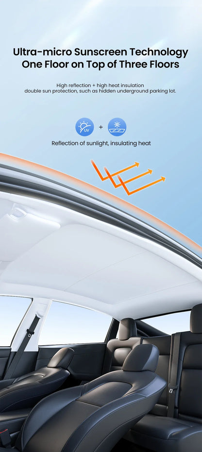 YZ Sun Visor Upgrade for Tesla Model 3 & Y Highland 2021-2024 – Ice Cloth Buckle Sunshade for Glass Roof & Skylight